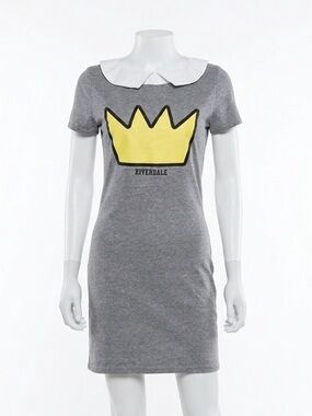 Riverdale Jughead Crown Graphic T Shirt Dress Gray Peter Pan Collar Size S